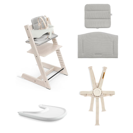Chaise Haute Tripp Trapp® V2 + Coussin Gris avec Cabaret Blanc Stokke® - Blanc lavé-Stokke-SKK-707000-CLÉMENT