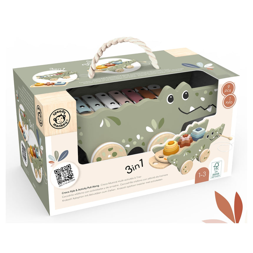 Crocodile à tirer avec xylophone et activités-Speedy Monkey-SPM-SP1055-CLÉMENT