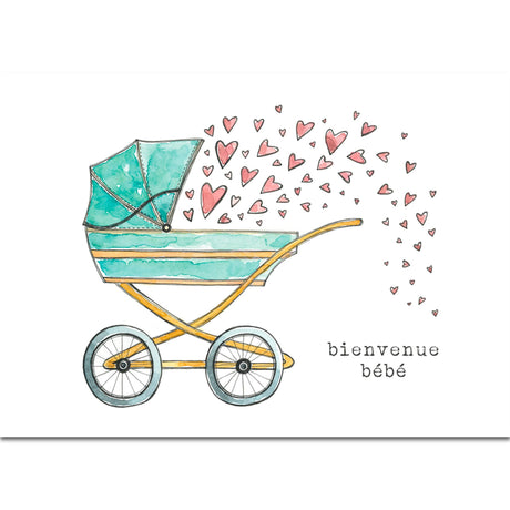 Carte de Souhait Bienvenue Bébé - Landau-STÉPHANIE RENIÈRE ILLUSTRATION-SRI-LEVI1-CLÉMENT
