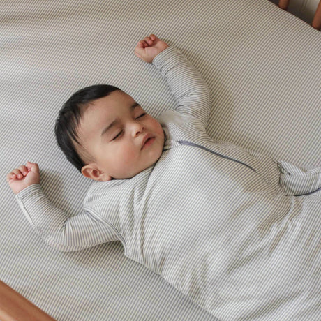 Drap Contour Bambou pour Lit de Bébé - Rayures Bleues-Günamüna-UNA-1600BLUE-CLÉMENT