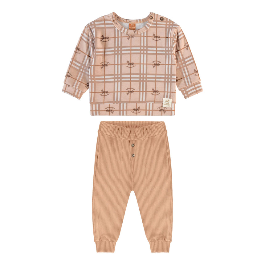 Ensemble Deux Pièces Carreaux 3-24mois-Up Baby-Beige-3-6 m-UPB-46727-SB0621-CLÉMENT